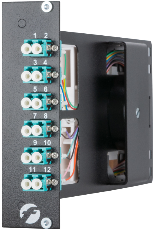 Splice modules for modular systems - SM 6LC DX 7TE H OM3 BLACK Splice module side view