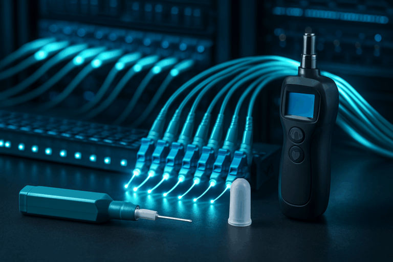 Glasfaser Zubehör: Reinigungssets, Staubkappen und Prüfgeräte im Überblick