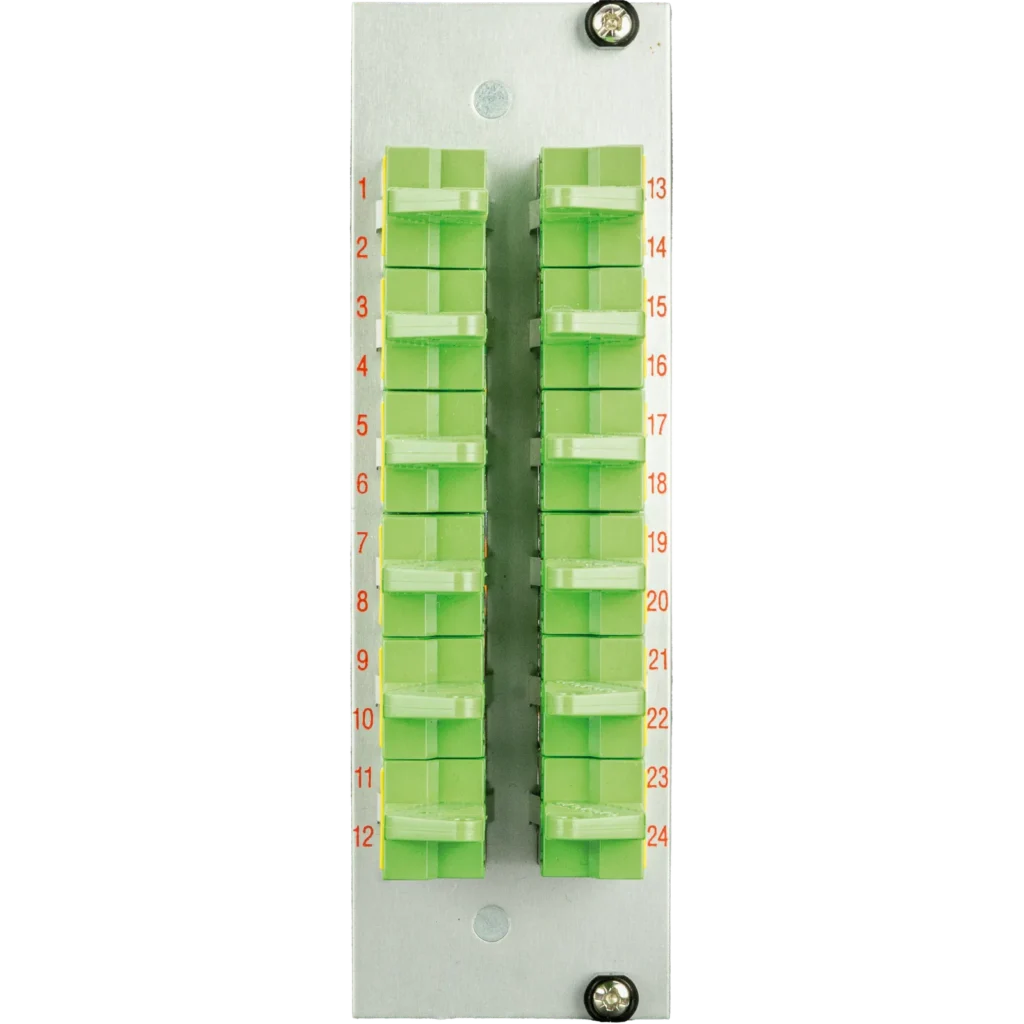 DIAMOND Spleißmodul mit 12x E-2000 APC Duplex-Kupplungen (CompactRJ-Stecksystem)
