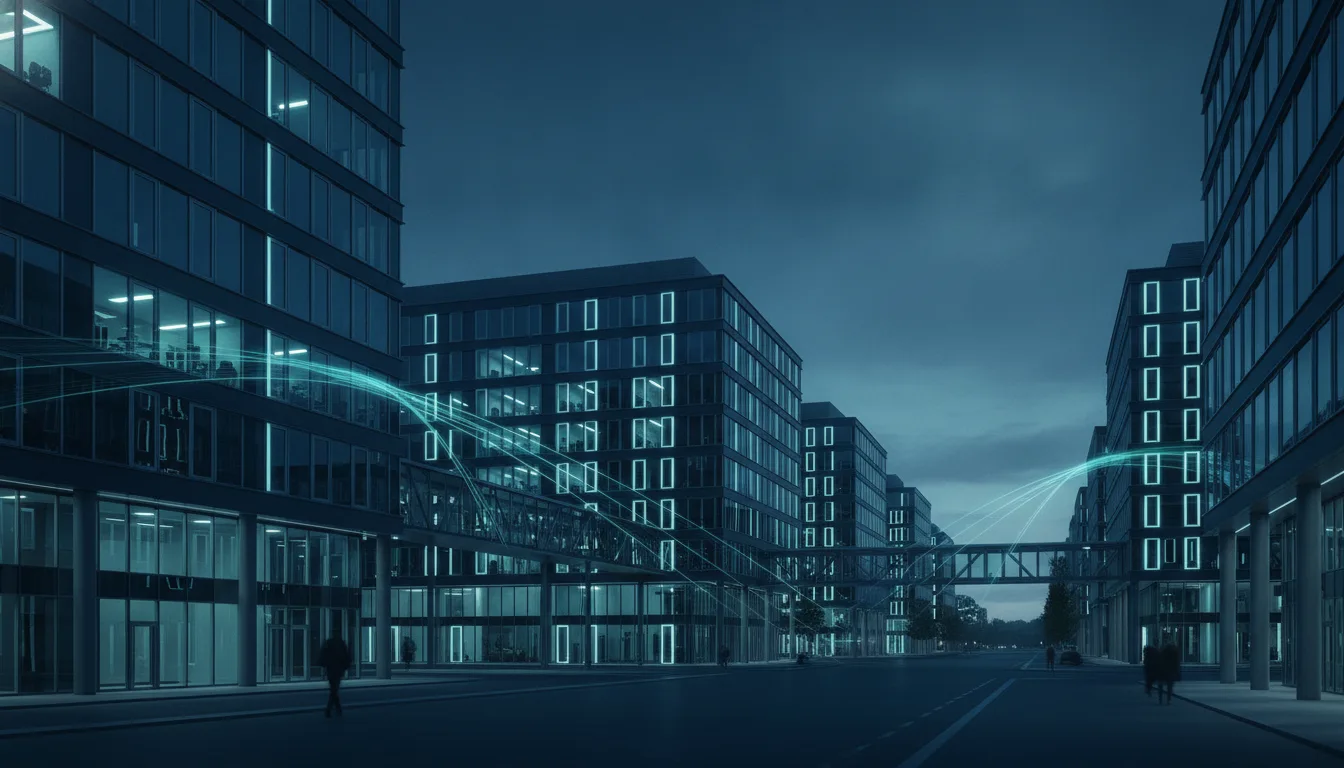 Modernes Gewerbegebiet in der Abenddämmerung