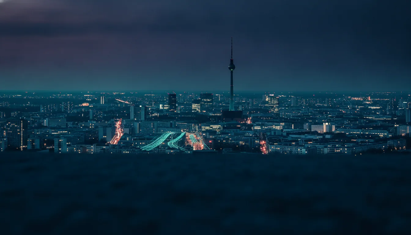 Deutsche Stadt-Skyline mit Fernsehturm in der Abenddämmerung