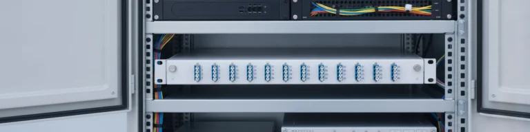 1HE-Spleißbox von Fiber Products montiert im Netzverteiler