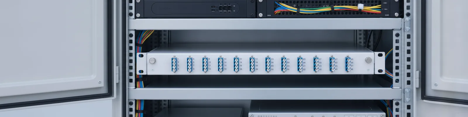 1HE-Spleißbox von Fiber Products montiert im Netzverteiler