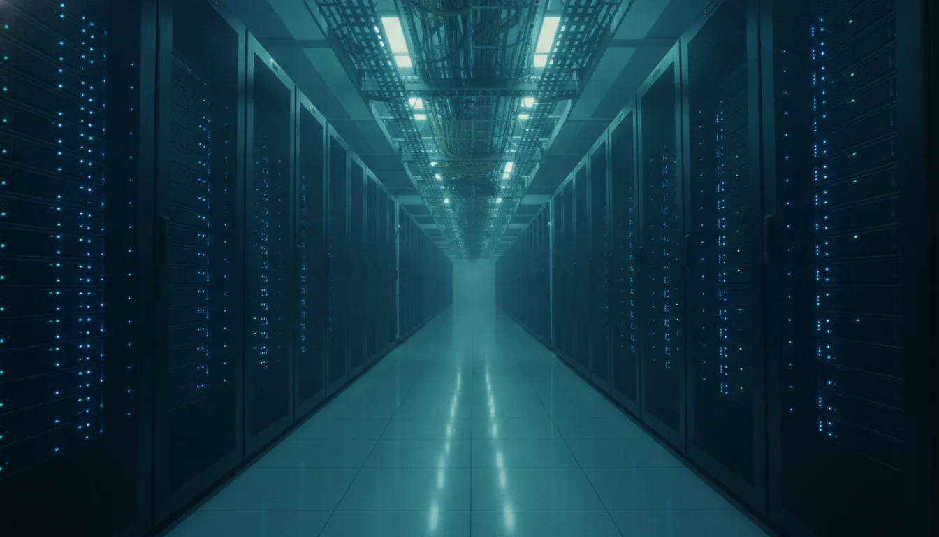 Telecommunications exchange corridor with equipment racks